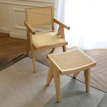 Скандинавское кресло для гостиной, ретро-кресло, простое плетеное кресло из массива дерева с мягкой упаковкой, спинка для отдыха, современное кресло для спальни