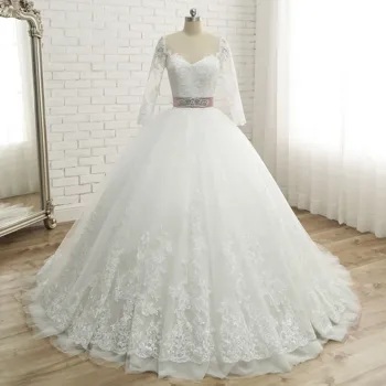 Vestidos De Noiva 2022 Элегантное Бальное платье С длинным рукавом, Свадебное платье с белыми аппликациями, Кружевные свадебные платья принцессы, Халат Mariage