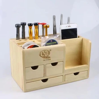 Многофункциональный Деревянный ящик для хранения MA YUAN, Отвертка, Пинцет, Держатель для мобильного телефона, Коробка для инструментов для ремонта рабочего стола