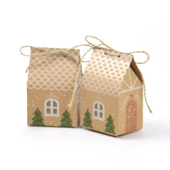 50 шт. /лот Подарочная коробка для конфет из крафт-бумаги в стиле Рождественского домика, пакет для печенья, упаковочные коробки, Подвеска в виде Рождественской елки, украшения для вечеринок