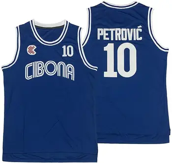 Мужская баскетбольная майка Drazen Petrovic 10 # Cibona европейского синего цвета, полностью прошитая