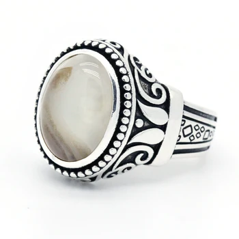 Кольцо с натуральным агатом для мужчин, серебро 925 пробы, бежевый камень, Старинные турецкие ювелирные изделия из старинного серебра ручной работы для мужчин, подарок для женщин