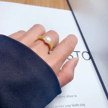 Простое модное открывающее Кольцо Из Натурального Жемчуга, винтажное высококачественное Регулируемое женское кольцо 2023, новые эстетические женские аксессуары