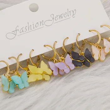 Корейский Сладкий Многоцветный Набор сережек-бабочек для женщин, Модные Металлические круглые Геометрические серьги-сердечки для девочек, Ювелирные подарки